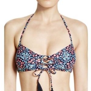 Michael Kors Geo-Print Lace-Up Bikini Top Large